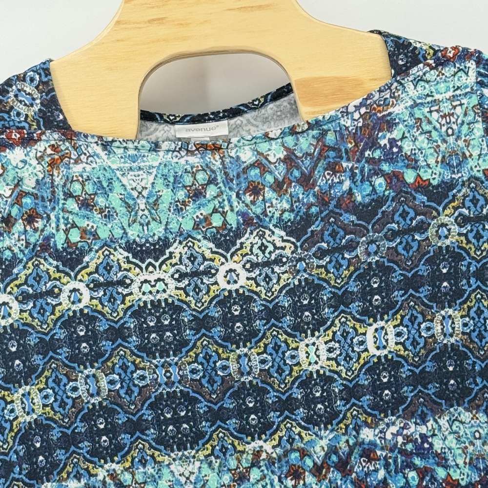 Avenue Tunic Shirt Womens 14/16 XL Boho Abstract Print 3/4 Sleeve Sheer Hem Plus